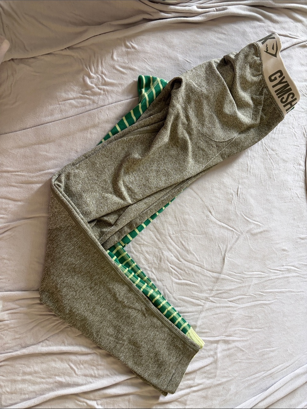 B64 GymShark Heather Grey Leggings with Green Booty Enhancing Panels